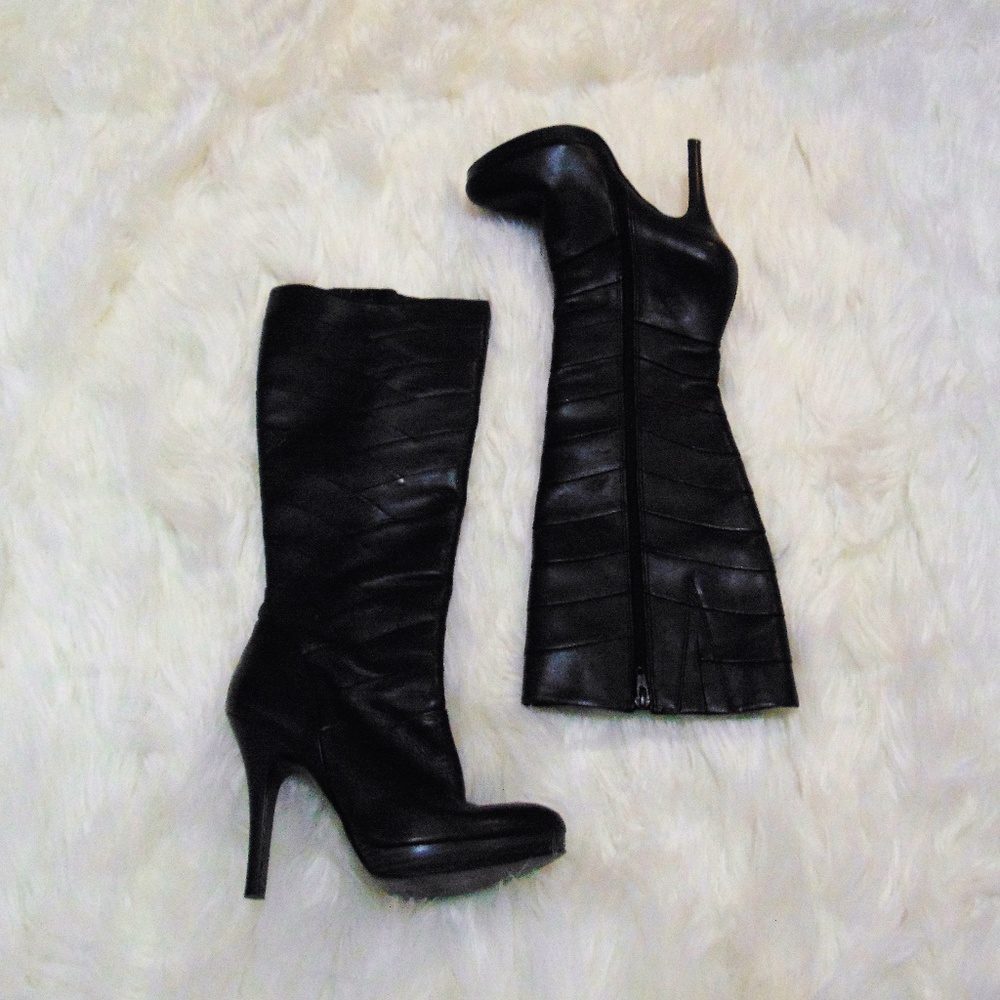 Andrea black leather calf boots